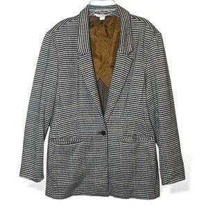 Classic Houndstooth Blazer L – Chic Workwear Jacket Preppy Old Money Style